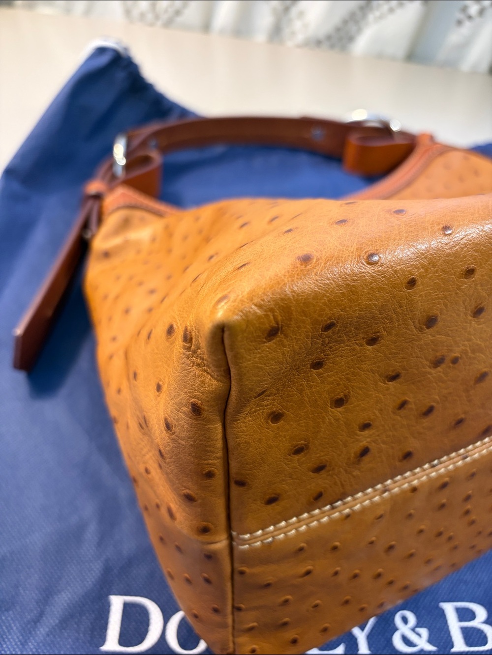 Dooney & Bourke Vintage Tan Ostrich-Embossed Leather Hobo Bag - Picture 4 of 11